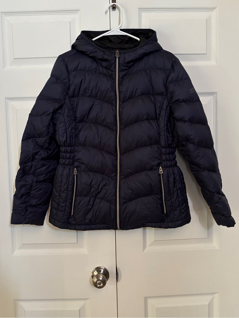 Lucky Brand Women’s L Navy Hooded Down Puffer Jacket Quilted Full Zip